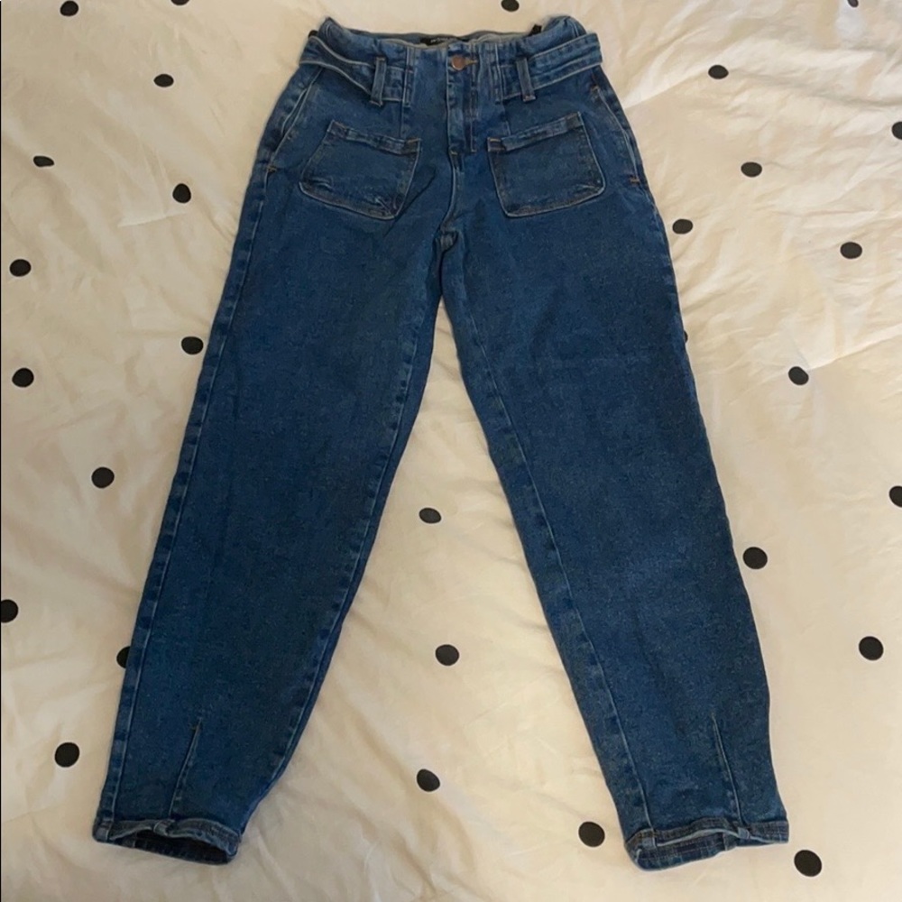 High waisted belted mom jeans